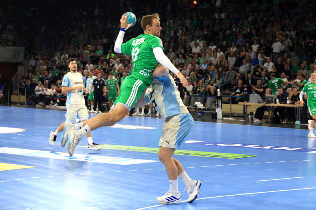 September 13, 2026, GER Germany, Handball, 1st Bundesliga, August 27, 2026, 2026–2027 season, Berlin, Fuechse Berlin vs. Gummersbach, Mathias Gidsel (Fuechse Berlin 19), Kristjan Horzen (VfL Gummersbach 27), nordphoto GmbH, Engler Berlin, Max Schmeling Halle, Berlin, Germany Copyright: xNordphotox xEnglerx