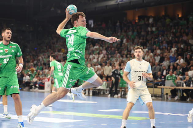 September 13, 2026, xBHAx, Handball, Opel HBL, 2026–2027 Season, 1st HBL, Füchse Berlin vs. VfL Gummersbach, Max Schmeling Halle, Hakun West av Teigum, Füchse Berlin 34 on offense, Berlin, Deutschkand