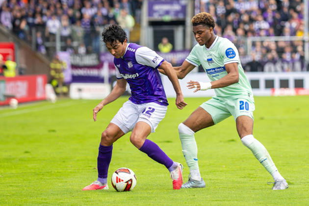 L R Jonathan Gomez (VfL Osnabrück), 42, in a tackle with Farid Alfa Ruprecht (Hertha BSC), 20, GER, VfL Osnabrück vs. Hertha BSC, Soccer, 2. Bundesliga, Matchday 5, 2026–2027 season, September 13, 2026 DFL regulations prohibit any use of photographs as image sequences and or quasi-video GER, VfL Osnabrück vs. Hertha BSC, soccer, 2. Bundesliga, Matchday 5, 2026–2027 season, September 13, 2026, Osnabrück Copyright: xEibner-Pressefoto JanxRollingerx EP_JSK