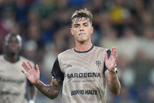 Cagliari s Daniel Maldini celebrates after scoring 1-2 during the Serie A soccer match between Atalanta and Cagliari at New Balance Arena in Bergamo , Italy - September 12, 2026. - Soccer  Copyright: xSpada LaPressex