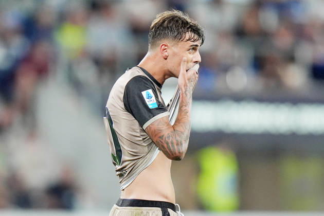 Cagliari s Daniel Maldini celebrates after scoring 1-2 during the Serie A soccer match between Atalanta and Cagliari at New Balance Arena in Bergamo , Italy - September 12, 2026. - Soccer  Copyright: xSpada LaPressex