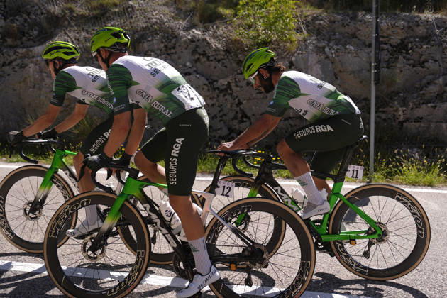 Spain s Fernando Barcelo Aragon of Caja Rural-Seguros RGA . Colombia s Fernando Gaviria Rendon of Caja Rural-Seguros RGA , Spain s Joan Bou Company of Caja Rural-Seguros RGA during the Giro d™Abruzzo, stage 3 from Oricola - Piana del Cavaliere to San Benedetto dei Marsi (159 km) - Abruzzo, Italy - Thursday, September 17, 2026. - cycling. Copyright: xFabioxFerrari LaPressex