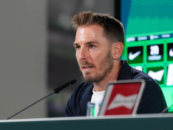 Tobias Strobl, head coach of VfL Wolfsburg, participates in a post-match press conference (GER), VfL Wolfsburg vs. SV Darmstadt 98, 2. Bundesliga, Matchday 6, 2026–27 season, Volkswagen Arena, Wolfsburg, September 18, 2026. DFL regulations prohibit any use of photographs as image sequences and or quasi-video. VfL Wolfsburg vs. SV Darmstadt 98, 2. Bundesliga, Matchday 6, 2026–27 season, September 18, 2026, Wolfsburg Copyright: xEibner-Pressefoto ScottxColemanx EP_SCN