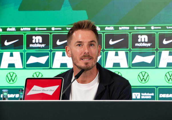 Tobias Strobl, head coach of VfL Wolfsburg, participates in a post-match press conference (GER), VfL Wolfsburg vs. SV Darmstadt 98, 2. Bundesliga, Matchday 6, 2026–27 season, Volkswagen Arena, Wolfsburg, September 18, 2026. DFL regulations prohibit any use of photographs as image sequences and or quasi-video. VfL Wolfsburg vs. SV Darmstadt 98, 2. Bundesliga, Matchday 6, 2026–27 season, September 18, 2026, Wolfsburg Copyright: xEibner-Pressefoto ScottxColemanx EP_SCN