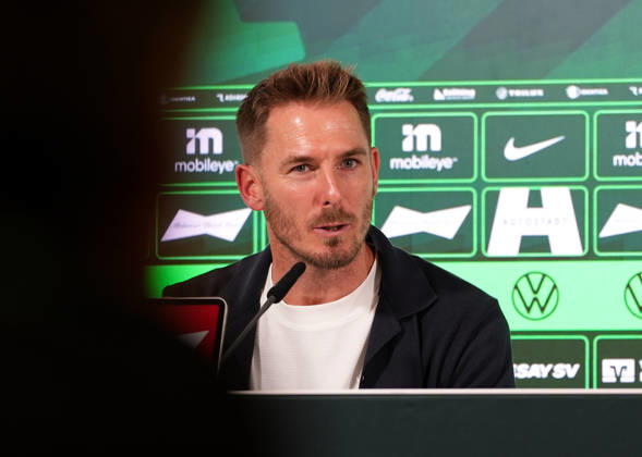 Tobias Strobl, head coach of VfL Wolfsburg, participates in a post-match press conference (GER), VfL Wolfsburg vs. SV Darmstadt 98, 2. Bundesliga, Matchday 6, 2026–27 season, Volkswagen Arena, Wolfsburg, September 18, 2026. DFL regulations prohibit any use of photographs as image sequences and or quasi-video. VfL Wolfsburg vs. SV Darmstadt 98, 2. Bundesliga, Matchday 6, 2026–27 season, September 18, 2026, Wolfsburg Copyright: xEibner-Pressefoto ScottxColemanx EP_SCN