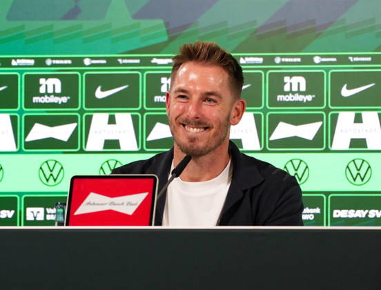 Tobias Strobl, head coach of VfL Wolfsburg, participates in a post-match press conference in Germany; VfL Wolfsburg vs. SV Darmstadt 98, 2. Bundesliga, Matchday 6, 2026–27 season, Volkswagen Arena, Wolfsburg, September 18, 2026. DFL regulations prohibit any use of photographs as image sequences and or quasi-video. VfL Wolfsburg vs. SV Darmstadt 98, 2. Bundesliga, Matchday 6, 2026–27 season, September 18, 2026, Wolfsburg Copyright: xEibner-Pressefoto ScottxColemanx EP_SCN