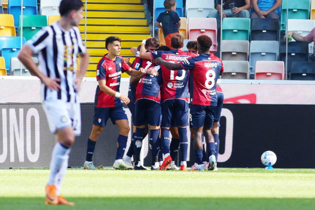 Cagliari s daniel maldini celebrates after scoring the 0-1 goal for his team during the Serie A soccer match between Udinese and Cagliari at the Friuli Stadium in Udine, north east Italy - September 19, 2026. - Soccer  Copyright: xAndreaxBressanutti LaPressex