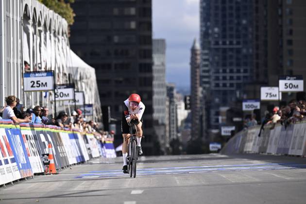 Switzerland s Stefan Kung pictured in action during the men s elite individual time trial race (39,2km) at the cycling UCI Road World Championship, WM, Weltmeisterschaft in Montreal, Canada, Sunday 20 September 2026. JASPERxJACOBS  x187199046x