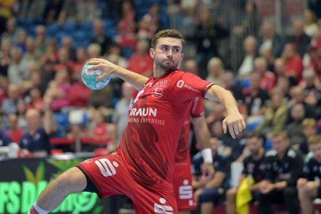 Florian Drosten of MT Melsungen 18 taking a shot, GER, MT Melsungen Rhein Neckar Löwen, handball, DHB Cup, 2nd round, 2026–2027 season, September 22, 2026, GER, MT Melsungen Rhein-Neckar Löwen, Handball, DHB Cup, Round 2, 2026–2027 season, September 22, 2026, Kassel Copyright: xEibner-Pressefotox xRolandxSippelx EP_RSL