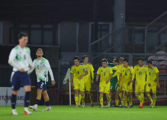 2027 UEFA Under 21 European Qualifier, Munster FA Turner s Cross, Cork 29 9 2026 Republic of Ireland U21, U 21 vs Kazakhstan U21 Kazakhstan™s Ramazan Karimov celebrates with team mates after he scores his sides 2nd goal of the match Ramazan Karimov celebrates with team mates after he scores his sides 2nd goal of the match 29 9 2026 Copyright: xx R1558307