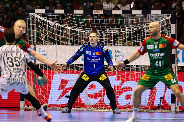 Goalkeeper Dominik Kuzmanovic, SC Magdeburg, 1st Handball Bundesliga, 2026–2027 season, SC Magdeburg vs. THW Kiel at the GETEC Arena in Magdeburg; Action, Handball, Germany, September 30, 2026