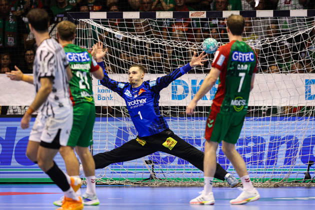 Goalkeeper Dominik Kuzmanovic, SC Magdeburg, 1st Handball Bundesliga, 2026–2027 season: SC Magdeburg vs. THW Kiel at the GETEC Arena in Magdeburg; Action, Handball, Germany, September 30, 2026