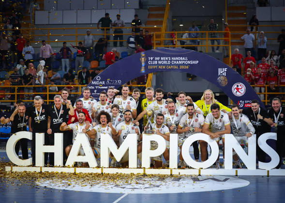Barcelona v Veszprem - Final IHF Men Handball Club World Championship, WM, Weltmeisterschaft 2026 Veszprem players the Champions of the 19th IHF Men s Handball Club World Championship - Egypt 2026 at New Administrative Capital Hall Cairo Cairo Egypt Copyright: xMohamedxTageldinx
