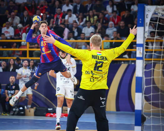 Barcelona v Veszprem - Final IHF Men Handball Club World Championship, WM, Weltmeisterschaft 2026 Ian Barrufet 83 and Emil Nielsen 12 during the final match between Barcelona vs Veszprem in the IHF Men s Handball Club World Championship - Egypt 2026 at New Administrative Capital Hall Cairo Cairo Egypt Copyright: xMohamedxTageldinx