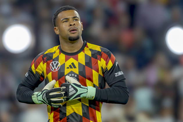 Munich, Germany October 1, 2026 UEFA Nations League 2026–2027 League Phase Group A2 Match 3 Germany vs. Serbia Pictured: Goalkeeper Noah Atubolu (GER) warming up. DFB and DFL regulations prohibit any use of photographs as image sequences and or quasi-video. Allianz Arena, Bayern Copyright: xFotostandx xSchäferx