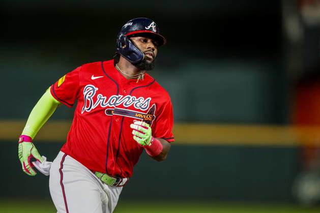 Atlanta Braves center fielder Michael Harris II (23) runs the bases after hitting a home run in the second inning against the Philadelphia Phillies in Game 3 of the National League Wildcard Series at Truist Park on Thursday, October 1, 2026 in Atlanta, Georgia.  ATL20261001105 MikexZarrilli