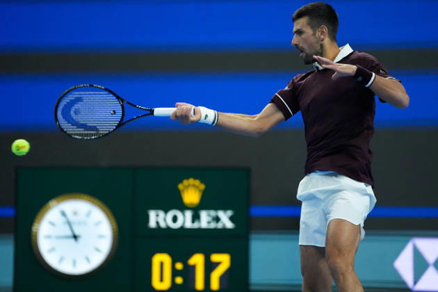 (261002) -- BEIJING, Oct. 2, 2026 -- Novak Djokovic of Serbia hits a return during the men s singles second round match between Bu Yunchaokete of China and Novak Djokovic of Serbia at 2026 China Open tennis tournament in Beijing, China, Oct. 2, 2026. ) (SP)CHINA-BEIJING-TENNIS-CHINA OPEN-MEN S SINGLES(CN) JuxHuanzong