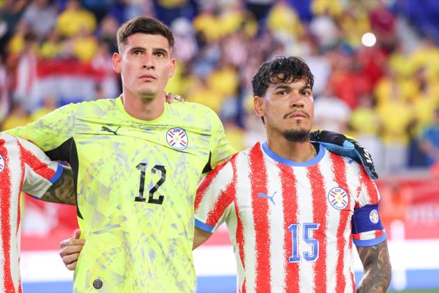 Colombia and Paraguay friendly match during the FIFA international break in the USA Harrison, USA, October 2, 2026 - Colombia-Paraguay - Orlando Gill and Gustavo Gomez of Paraguay during a match between Colombia and Paraguay in an International Friendly, Länderspiel, Nationalmannschaft at the Sports Illustrated Stadium in Harrison, New Jersey, USA, on Friday, October 2. harrison NJ united states Copyright: xWILLIAMxVOLCOVx