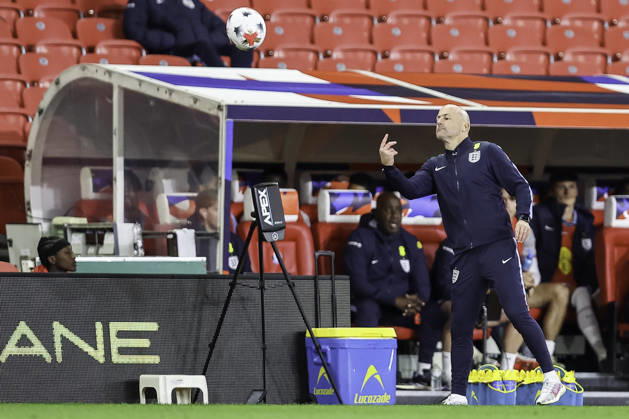 England v Slovakia - UEFA U21, U 21 EURO 2027 Qualifier Lee Carsley, manager of England U21s, throws the dead ball to help keep play moving during the UEFA Under 21 Championship Qualifiers Group D match between England Under 21s and Slovakia at the bet365 Stadium in Stoke-on-Trent, on October 2, 2026. Stoke-on-Trent Staffordshire United Kingdom Copyright: xMIxNewsx originalFilename:fletcher-englandu261002_npxTN