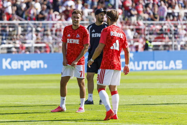 KOELN, GERMANY - OCTOBER 3, 2026: Luca Waldschmidt (1. FC Köln, 7) and Jan Thielmann (1. FC Köln, 29) during the warm up before the friendly match between FC Viktoria Köln vs. 1. FC Köln at the Sportpark Hoehenberg on October 3, 2026 in Koeln, Germany. DFL REGULATIONS PROHIBIT ANY USE OF PHOTOGRAPHS AS IMAGE SEQUENCES AND OR QUASI-VIDEO. Nordrhein-Westfalen Germany Copyright: xLeahxKohringx