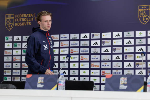 SOCCER - NL, KOS vs AUT PRISTINA,KOSOVO,03.OCT.26 - SOCCER - UEFA Nations League, OEFB international match, Länderspiel, Nationalmannschaft Kosovo vs Austria, preview, press conference, PK, Pressekonferenz team AUT. Image shows Patrick Wimmer (AUT).  GEPAxpictures xArminxRauthner