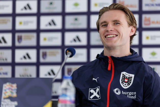 SOCCER - NL, KOS vs AUT PRISTINA,KOSOVO,03.OCT.26 - SOCCER - UEFA Nations League, OEFB international match, Länderspiel, Nationalmannschaft Kosovo vs Austria, preview, press conference, PK, Pressekonferenz team AUT. Image shows Patrick Wimmer (AUT).  GEPAxpictures xArminxRauthner