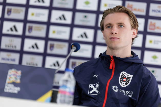 SOCCER - NL, KOS vs AUT PRISTINA,KOSOVO,03.OCT.26 - SOCCER - UEFA Nations League, OEFB international match, Länderspiel, Nationalmannschaft Kosovo vs Austria, preview, press conference, PK, Pressekonferenz team AUT. Image shows Patrick Wimmer (AUT).  GEPAxpictures xArminxRauthner