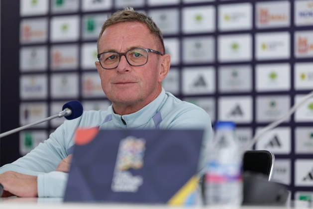 SOCCER - NL, KOS vs AUT PRISTINA,KOSOVO,03.OCT.26 - SOCCER - UEFA Nations League, OEFB international match, Länderspiel, Nationalmannschaft Kosovo vs Austria, preview, press conference, PK, Pressekonferenz team AUT. Image shows head coach Ralf Rangnick (AUT).  GEPAxpictures xArminxRauthner
