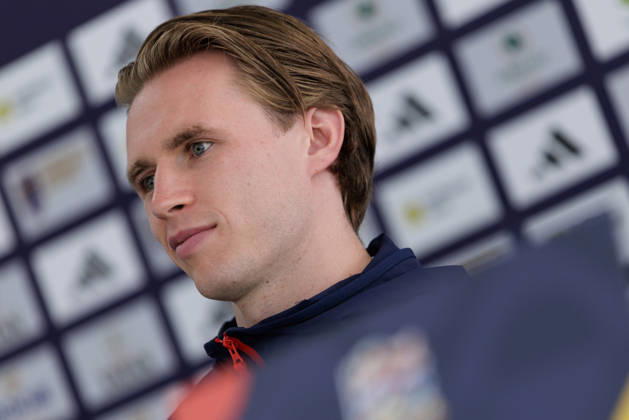 SOCCER - NL, KOS vs AUT PRISTINA,KOSOVO,03.OCT.26 - SOCCER - UEFA Nations League, OEFB international match, Länderspiel, Nationalmannschaft Kosovo vs Austria, preview, press conference, PK, Pressekonferenz team AUT. Image shows Patrick Wimmer (AUT).  GEPAxpictures xArminxRauthner