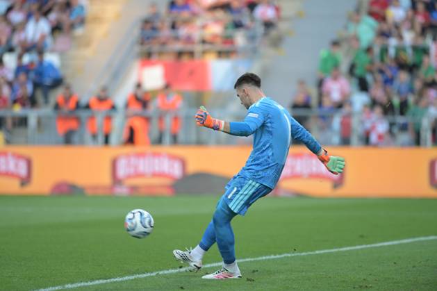 UEFA Nations League League A, Group C, Round 3, 2026–27, soccer match between Croatia and England, Dean Sculac Rujevica Stadium, Rijeka, Croatia, October 3, 2026: Dominik Livakovic of Croatia is seen in action during the UEFA Nations League League A, Group C, Round 3, 2026–27, soccer match between Croatia and England at Dean Sculac Rujevica Stadium in Rijeka, Croatia, October 3, 2026 Copyright: xBEAUTIFULxSPORTS Stanusicx