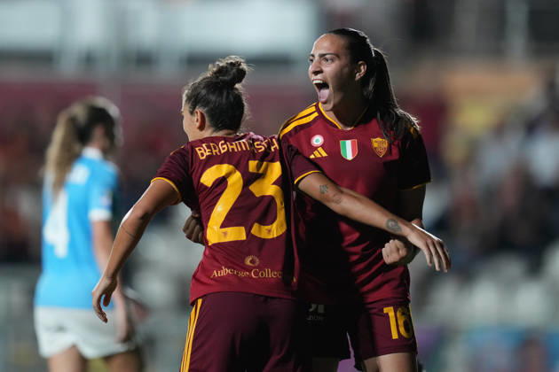 Roma™s Alice Corelli celebrates after scoring during the Serie A Women soccer match between Roma and Lazio at the Rome s Tre Fontane stadium, Italy - Saturday October 3, 2026 - Soccer ( Photo by Alfredo Falcone LaPresse ) Copyright: xAlfredoxFalcone LaPressex