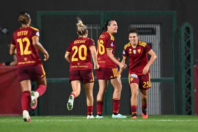 IPA89266847 - Alice Corelli of A.S. Roma Femminile celebrates after scoring the goal that made the score 2-0 during the Serie A Women Athora match on Matchday 2 between A.S. Roma and S.S. Lazio Women at the Tre Fontane Stadium on October 3, 2026, in Rome, Italy. Copyright: xDomenicoxCippitelli IPAxSportx xx IPA89266847