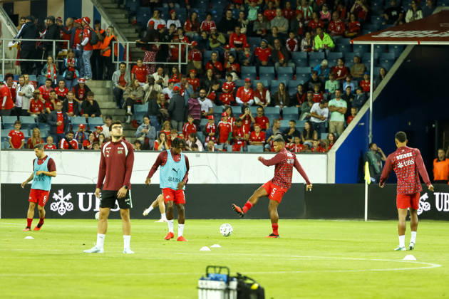 Switzerland warming up before kickoff, Switzerland, UEFA, Nations League, Matchday 3, Switzerland vs. Slovenia, October 3, 2026, Lucerne Swissporarena, Switzerland Copyright: xGrantxHubbsx