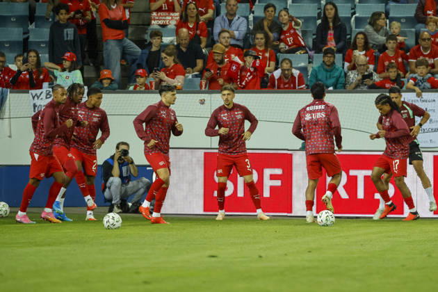 Switzerland warming up before kickoff, Switzerland, UEFA, Nations League, Matchday 3, Switzerland vs. Slovenia, October 3, 2026, Lucerne Swissporarena, Switzerland Copyright: xGrantxHubbsx