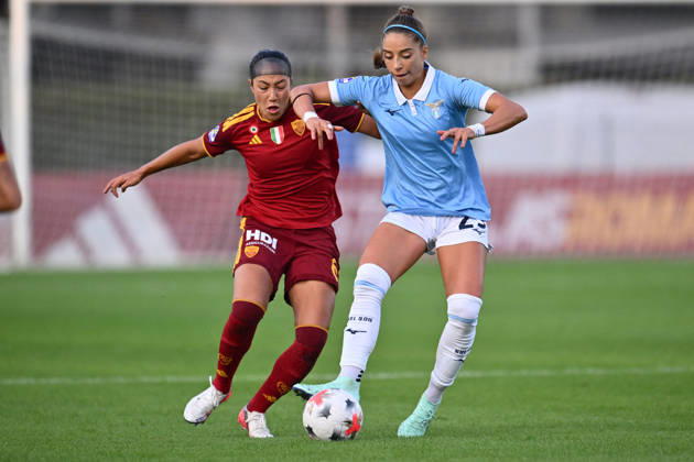 SOCCER - Women s Serie A - AS Roma vs. SS Lazio Women Photo by IPA ABACAPRESS.COM89266456 - Maya Loren Doms of A.S. Roma Femminile and Eleonora Goldoni of S.S. Lazio Women are in action during the Serie A Women Athora, Match Day 2, between A.S. Roma Women and S.S. Lazio Women, at the Tre Fontane Stadium on October 3, 2026, in Rome, Italy. Rome Italy Copyright: xIPAxSport ABACAx