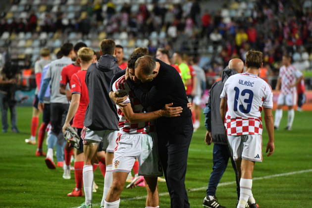 Croatia, Rijeka, 03.10.2026. Rujevica Stadium. Thomas Tuchel held a press conference, PK, Pressekonferenz after the match of the 3rd round of the League of Nations, Croatia - England. In the photo: Mateo Kovacic, Thomas Tuchel. Foto: Damir Skomrlj CROPIX Copyright: xxDamirxSkomrljx hrvatska_engleska_skomrlj52-031026