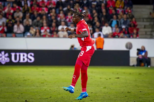 Soccer: UEFA Nations League 2026–2027, Matchday 3: Switzerland vs. Slovenia at Thermoplan Arena in Lucerne; Winsley Boteli’s debut for Switzerland; 19: Joy and excitement as he entered the game; facial expressions, emotions Copyright: xJOERANxSTEINSIEKx