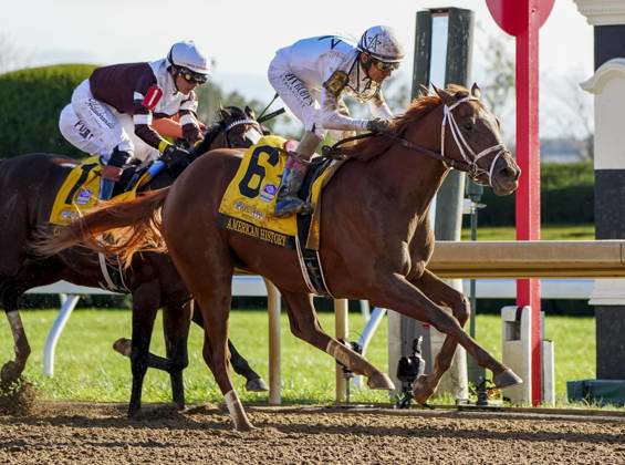 October 3, 2026, Lexington, Ky, USA: American History (6) ridden by John Velazquez wins the Claiborne Breeders Futurity (Grade 1) at Keeneland in Lexington, Kentucky on October 3, 2026. Eclipse Sportswire CSM Lexington USA - ZUMAcs17 20261003_faf_cs17_097 Copyright: xJessicaxMorganx