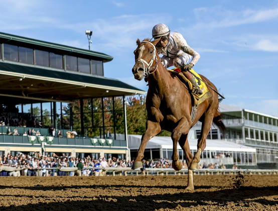 October 3, 2026, Lexington, Ky, USA: American History (6) ridden by John Velazquez wins the Claiborne Breeders Futurity (Grade 1) at Keeneland in Lexington, Kentucky on October 3, 2026. Eclipse Sportswire CSM Lexington USA - ZUMAcs17 20261003_faf_cs17_185 Copyright: xCaseyxLaughterx