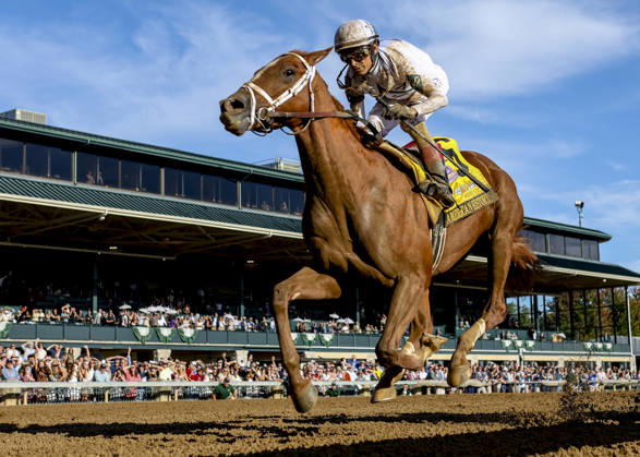 October 3, 2026, Lexington, Ky, USA: American History (6) ridden by John Velazquez wins the Claiborne Breeders Futurity (Grade 1) at Keeneland in Lexington, Kentucky on October 3, 2026. Eclipse Sportswire CSM Lexington USA - ZUMAcs17 20261003_faf_cs17_184 Copyright: xCaseyxLaughterx