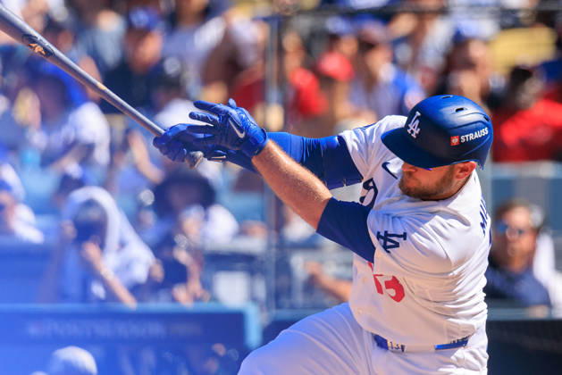 October 3, 2026, Los Angeles, California, USA: Max Muncy 13 of the Los Angeles Dodgers at bat during a NLDS Game 1 against the Atlanta Braves on Saturday October 3, 2026 at Dodger Stadium in Los Angeles, California. JAVIER ROJAS PI Dodgers Vs. Braves NLDS - Game 1 - ZUMAp124 20261003_zaa_p124_013 Copyright: xJavierxRojasx
