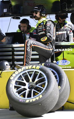 LAS VEGAS, NV - OCTOBER 03: Ryan Blaney ( 12 Team Penske Menards Duracell Ford) stands in his pit following practice for the NASCAR, Motorsport, USA Cup Series Playoffs South Point 400 race at Las Vegas Motor Speedway Saturday Oct. 3, 2026 in Las Vegas, Nevada. (Photo by Will Lester Icon Sportswire) AUTO: OCT 03 NASCAR Cup Series Playoffs South Point 400 EDITORIAL USE ONLY Icon26100311752