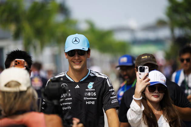 4th October 2026; Sepang IC, Kuala Lumpur, Malaysia; Formula 1, Bahrain Grand Prix, Race Day; George Russell (63) of Great Britain and Mercedes-AMG PETRONAS Formula One Team StephenxBlackberry