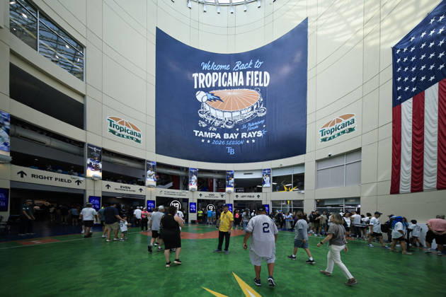 October 3, 2026, St. Petersburg, Florida, USA: A general image of the entrance with the Postseason logo prior to game one of the ALDS for the 2026 MLB, Baseball Herren, USA Playoffs between the Tampa Bay Rays and the New York Yankees on October 3, 2026 at Tropicana Field. The Rays beat the Yankees 1-0. MLB 2026: ALDS Tampa Bay 1 : 0 New York Yankees - ZUMAh180 20261003_zsp_h180_009 Copyright: xKimxHukarix