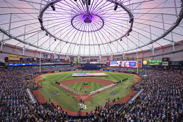 October 3, 2026, St. Petersburg, Florida, USA: A general image of the field during the National Anthem prior to game one of the ALDS for the 2026 MLB, Baseball Herren, USA Playoffs between the Tampa Bay Rays and the New York Yankees on October 3, 2026 at Tropicana Field. The Rays beat the Yankees 1-0. MLB 2026: ALDS Tampa Bay 1 : 0 New York Yankees - ZUMAh180 20261003_zsp_h180_016 Copyright: xKimxHukarix