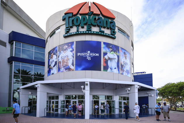 October 3, 2026, St. Petersburg, Florida, USA: A general image of the entrance with the Postseason logo prior to game one of the ALDS for the 2026 MLB, Baseball Herren, USA Playoffs between the Tampa Bay Rays and the New York Yankees on October 3, 2026 at Tropicana Field. The Rays beat the Yankees 1-0. St. Petersburg USA - ZUMAh180 20261003_zsp_h180_007 Copyright: xKimxHukarix
