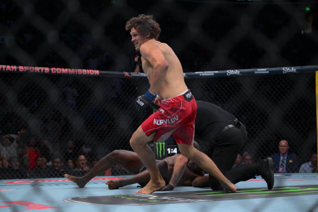 October 3, 2026, Salt Lake City, Utah, USA: ROMAN KOPYLOV defeated ATEBA GAUTIER by TKO (strikes) at 3:12 of Round 1 during UFC 332 at the Delta Arena in Utah. Salt Lake City USA - ZUMAo117 20261003_zsp_o117_128 Copyright: xMikaelxOnax