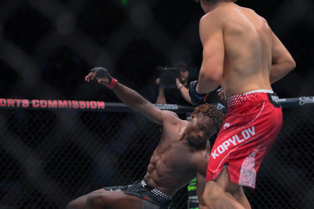 October 3, 2026, Salt Lake City, Utah, USA: ROMAN KOPYLOV defeated ATEBA GAUTIER by TKO (strikes) at 3:12 of Round 1 during UFC 332 at the Delta Arena in Utah. Salt Lake City USA - ZUMAo117 20261003_zsp_o117_115 Copyright: xMikaelxOnax