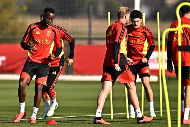 France v Belgium - UEFA Nations League 2026 Media Activities 04 10 2026 TUBIZE, BELGIUM - OCTOBER 04 : Lukebakio Dodi forward of Belgium, De Bruyne Kevin forward of Belgium and Sabbe Kyriani defender of Belgium pictured during a training session ahead of the UEFA Nations League tournament league phase matchday 4 group A1 match between France and Belgium on October 4, 2026 in Tubize, Belgium, 04 10 2026 Tubize Belgium Copyright: xTomasxSiskx