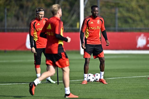 France v Belgium - UEFA Nations League 2026 Media Activities 04 10 2026 TUBIZE, BELGIUM - OCTOBER 04 : Godts Mika forward of Belgium and Lukebakio Dodi forward of Belgium pictured during a training session ahead of the UEFA Nations League tournament league phase matchday 4 group A1 match between France and Belgium on October 4, 2026 in Tubize, Belgium, 04 10 2026 Tubize Belgium Copyright: xTomasxSiskx